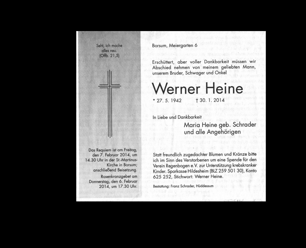 Todesanzeige Werner heine